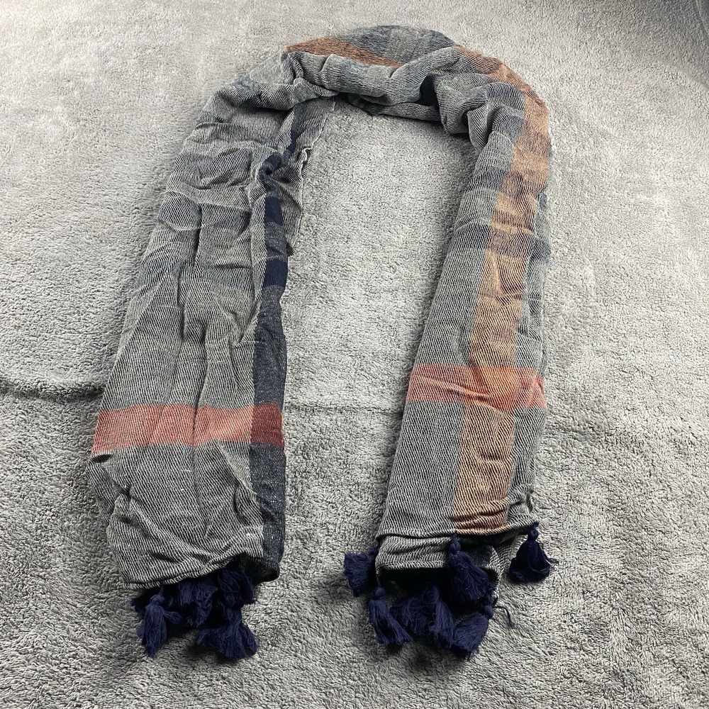 LOFT Scarf Womens Gray Orange Blue Plaid‎